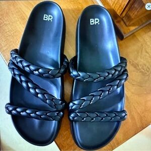New Nordstrom Rack BP Keaton Black Braided Slide Sandals shoes
